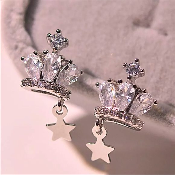 Jewelry - Gold Plated Crown Crystals Earrings